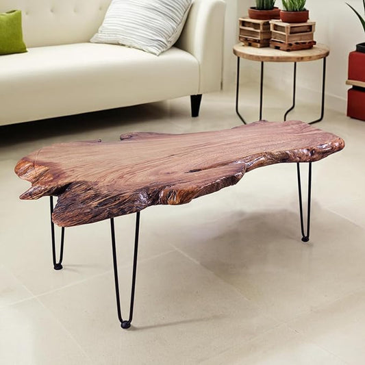 Natural Wood Coffee Table, Unique Live Edge Coffee Table for Living Room