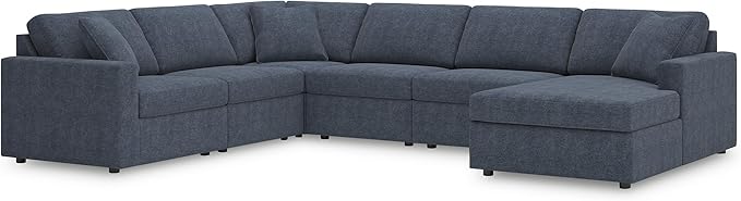 Signature Design by Ashley Contemporary Modmax Stain Resistant U-Shape Left-Arm Facing 6-Piece Sectional with Chaise and Reversible Cushion, Dark Blue