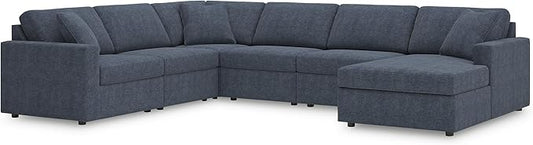 Signature Design by Ashley Contemporary Modmax Stain Resistant U-Shape Left-Arm Facing 6-Piece Sectional with Chaise and Reversible Cushion, Dark Blue