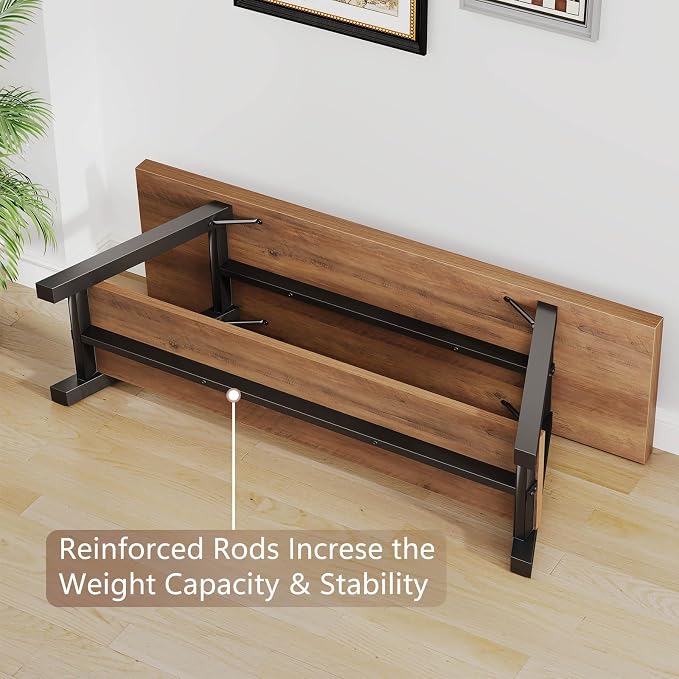 LVB Industrial Entryway Bench, Wood and Metal Storage Bench for Living Dining Room, Farmhouse Indoor Entry Way Shoe Benches Seat, Rustic Oak, 47 Inch Long - Image 8