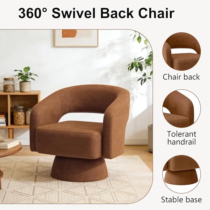 ClinQ Swivel Barrel Accent Chair, Oversized Chenille Fabric Upholstered Round Swivel Chairs Set of 1, Modern Luxury 360° Living Room Vanity Chair for Bedroom Office&Living Room, Orange