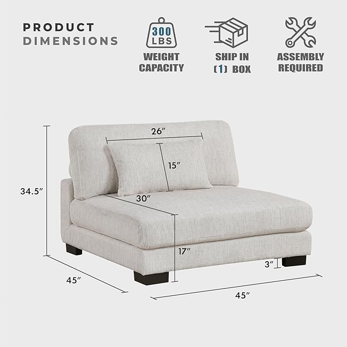 Lexicon Modular Sectional Sofa for Living Room, Textured Microfiber Armless Chair with Pillow, Units of Modular Sectional Couch, Upholstered Chair for Customizable Sectional Sofa Couch, Beige