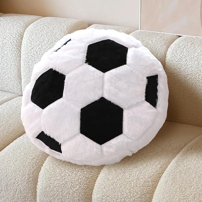 Plush Soccer Pillow 2 Pack, Soft Fluffy Round Soccer Ball Shaped Throw Pillows for Kids Room, Sofa & Bed Decor, Seat Cushion Alternative for Gaming & Sports Room 15.7 Inch