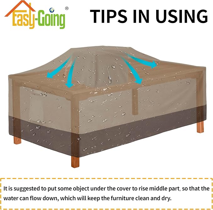 Easy-Going 600D Heavy Duty Rectangular Table Cover UV Resistant and Waterproof Outdoor Lawn Patio Furniture Cover (72" Lx44 Wx23 H, Camel/Dark Brown) - Image 7