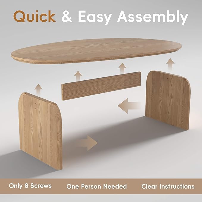 Honyee Oval Coffee Table, 47.2" Wood Coffee Table for Living Room, Modern Wooden Center Table with Solid Wood Veneer Legs, Sturdy Rounded Edge Design, Easy Assembly, Apartment Friendly, Natural