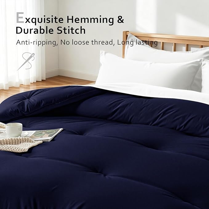 Comforters California King Size, All Season Quilted Bed Comforter, Ultra-Soft Down Alternative Duvet Insert with 4 Tabs, Lightweight Bedding Blanket - Machine Washable, Navy Blue
