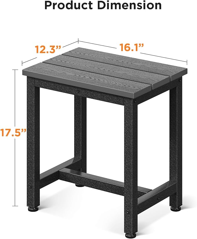 ODK Outdoor Side Table, Adirondack Patio End Table with Weather-Resistant, Waterproof Top for Hot Tub, Garden, Balcony, Poolside, Durable & Easy-to-Clean, Grey - Image 3