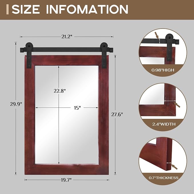 COGOOD Farmhouse Barn Door Mirror - 21 x 30 Rustic Wood Framed Wall Mirror for Bathroom, Living Room, Entryway Wall Decor (Espresso) - Image 4