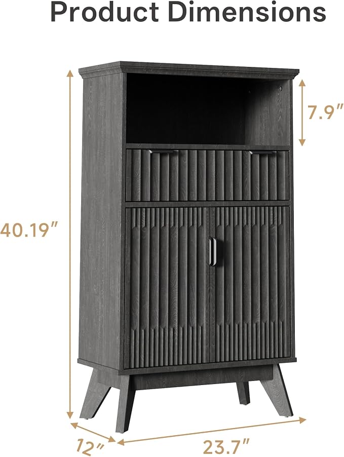 Fatmok Buffet Cabinet with Storage, 40" Modern Fluted Coffee Bar Cabinet with Drawer & Open Shelf, Wood Buffet Sideboard Console Table for Entryway, Kitchen, Living Room (Black) - Image 2