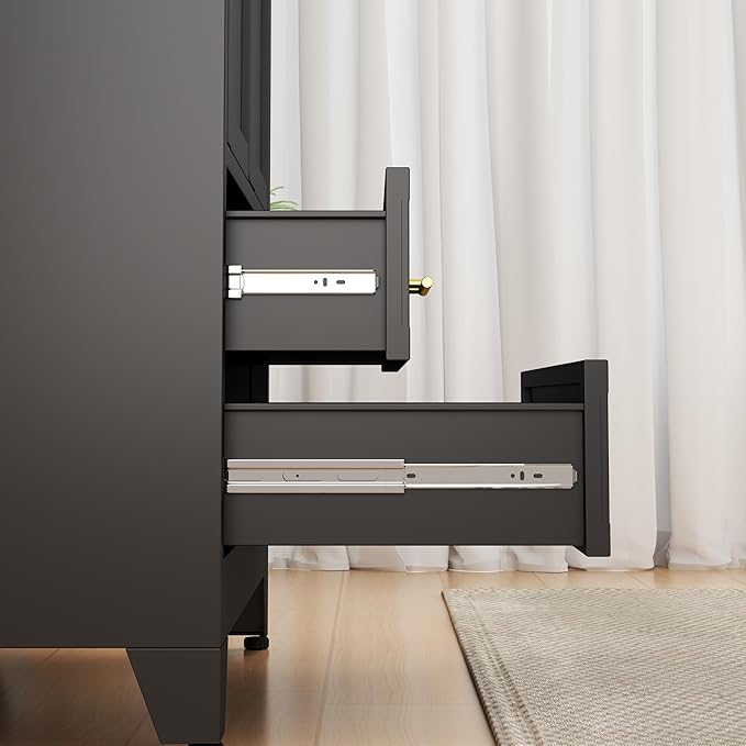 Ckzbx 71" H Metal Armoire Wardrobe Closet with 2 Drawers, Adjustable Shelve, Clothes Drying Pole, Steel Wardrobe Cabinet for Bedroom (Black)