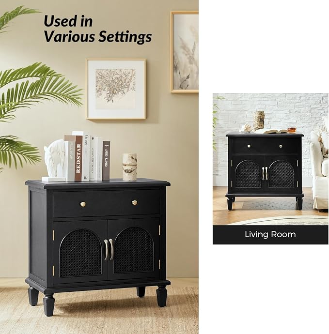 HULALA HOME End Table Set of 2 with Doors and Drawer, Traditional Side Table with Solid Wood Legs, Adjustable Shelf, Charging Station, Black - Image 6
