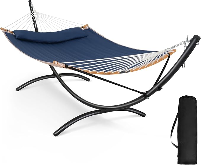 SUNCREAT Hammocks for Outside with Stand, Porch Hammock and Stand, 475 lbs Capacity, Patent Pending, Navy by SUNCREAT