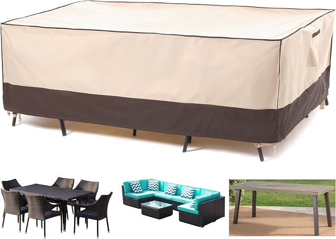 F&J Outdoors Heavy Duty Rip-stop Fabric Extra Large Anti-UV Waterproof Patio Furniture Covers, 140"x86"x30.5" by FJOutdoors