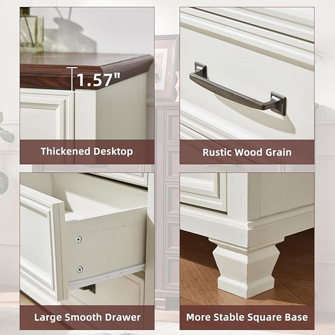 SAVOR LIFE Farmhouse Dresser and Nightstand Sets 3 Piece, 7 Drawer Dresser & 2 Drawer Nightstand Set, Rustic Wood Bedroom Furniture Set for Home, White