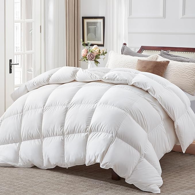 Globon Winter Down Comforter King Size,Heavyweight Duvet Insert for Clod Sleepers,Noiseless Soft Shell,with 8 Corner Tabs, White