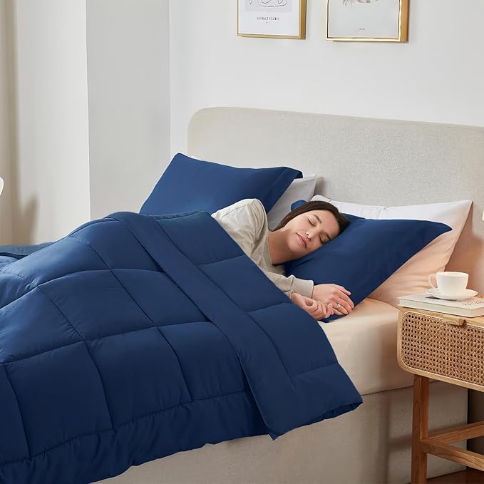 Nestl Quilted Down Alternative Comforter - Queen Size, All Season Navy Duvet Insert with Corner Tabs