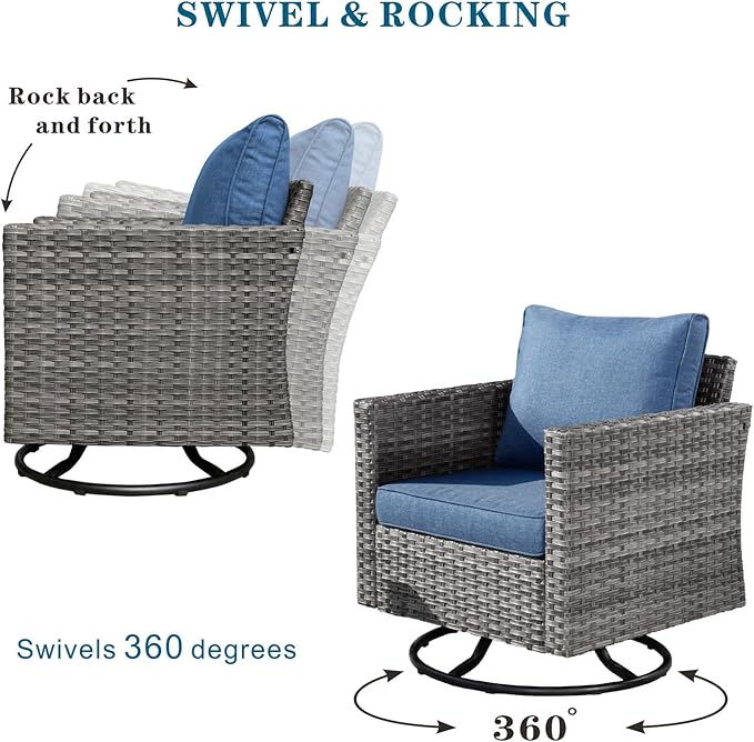 HOOOWOOO 13 Piece Patio Sectional Furniture Set with Fire Pit Table,Modern Wicker Outdoor Conversation Sofa Sets,All Weather Modular L Shaped Outside Couch Swivel Chair Set(Denime Blue)