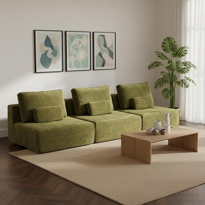 Modular Sectional Sofa, 2-Piece Green Plush Velvet Loveseat Couch, No-Assembly Compressed Deep-Seat 2-Seat for Bedrooms Living Rooms Reading Nooks