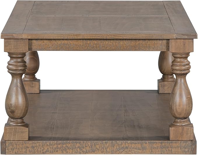 P PURLOVE Solid Wood Coffee Table, Modern Farmhouse Coffee Table/Center Table with Storage Rectangle for Living Room,Brown