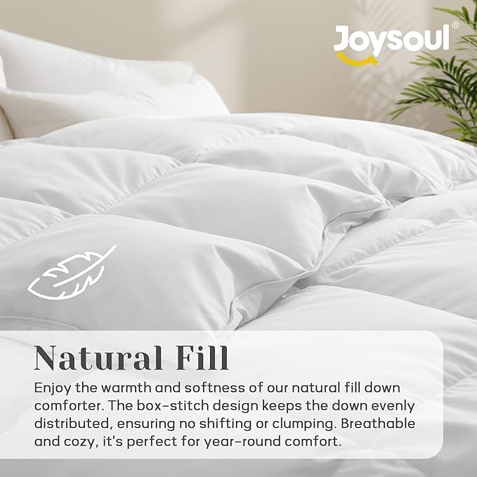 Joysoul Twin Size Down Comforter - All Season Ultra Soft Goose Down & Feather Fiber Fill, Luxury Hotel White Duvet Insert with Corner Tabs (68" X 88")