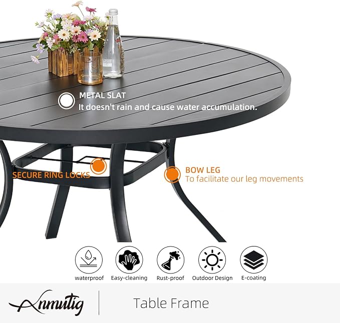 Anmutig 5 Piece Outdoor Glass Round Table and Chairs Set for 4 Person with 41 inch Patio Table, Tan Grey Textilene Retro Armrest Swivel Rocker Chairs - Style1 - Image 2