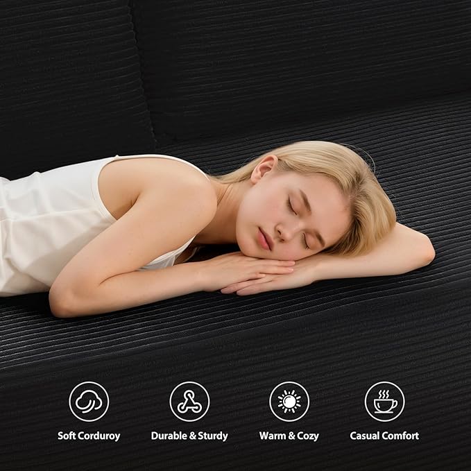 97" L-Shaped Sectional Sofa, No Assembly Boneless Modular Couch, Memory Foam Deep Seat with Side Pockets & Pillows, Compressed Sofa, Jet Black Left