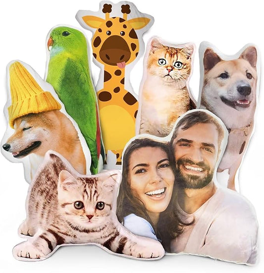 Custom Pet Pillow with Picture, Personalized Photo Dog Cat Face Shaped Pillow, Customized Stuffed Animal Pictures Pillows Memorial Loss Sympathy Gifts - 20"