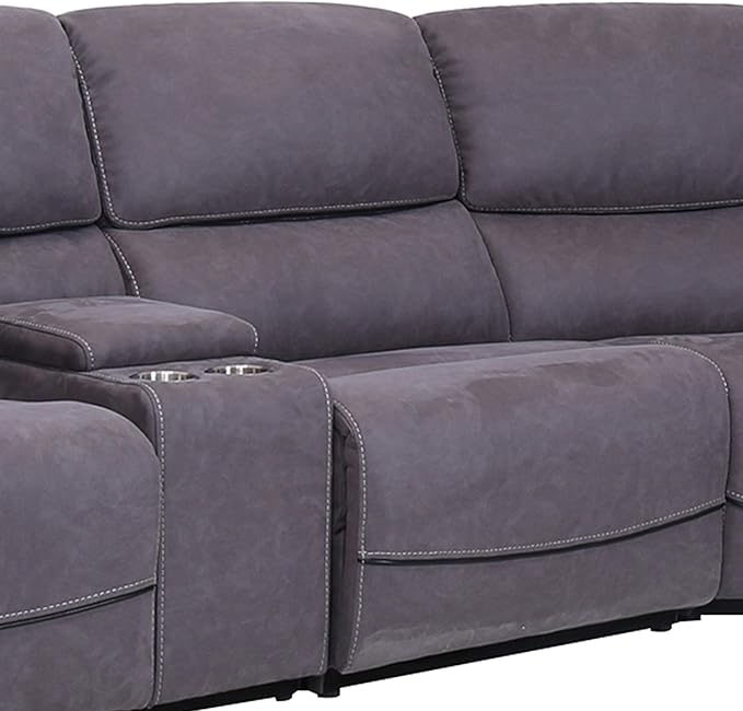 AC Pacific Levi 6-Piece Power Reclining Sectional Couch for Living Room, Transitional Fabric Upholstered Sofa with Storage Console and Cup Holders, Gray