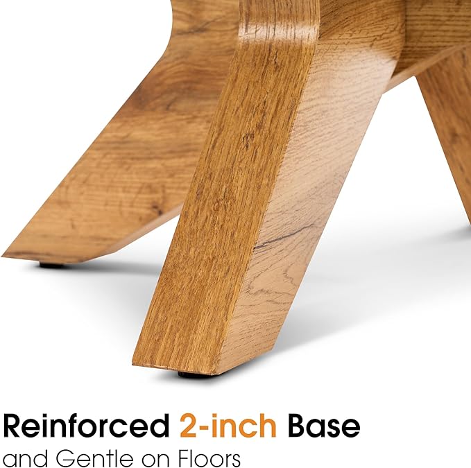 ivinta Round Glass Coffee Table, 31.5" Modern Center Table with Tempered Glass and MDF Legs for Living Room, Office, Tree (Natural Wood)