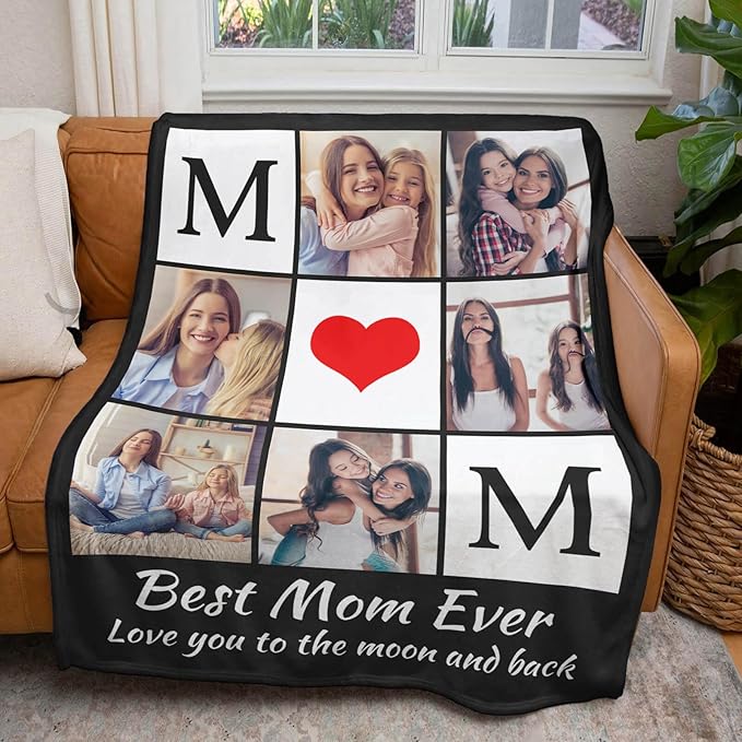 Printwoo Custom Photo Blanket Personalized Picture Blankets Birthday Gifts for Mom from Daughter Son Customized Gifts for Mom Grandma Wife