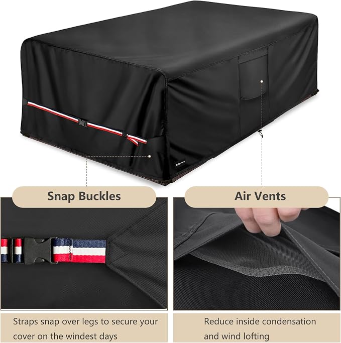 Rectangular Patio Furniture Covers,Upgraded 600D Heavy Duty Outdoor Furniture Covers Waterproof,Outdoor Sectional Dining Table and Chairs General Purpose Furniture Set Cover,88"L × 62"W × 28"H,Black - Image 5