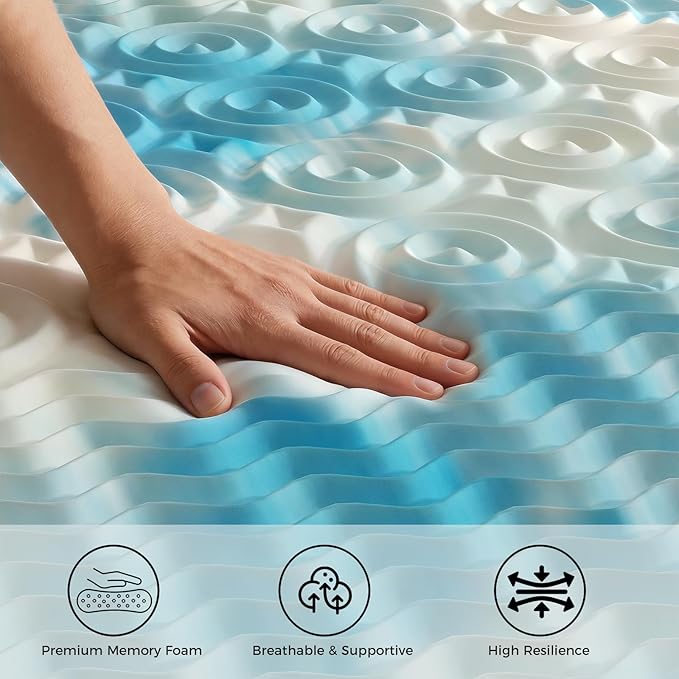 DUMOS 3 Inch Memory Foam Mattress Topper Full, 5-Zone Cooling Gel Infused Pressure Relief Bed Topper for Back & Hip Pain, Soft Dorm RV Camping Mattress Pad, Blue