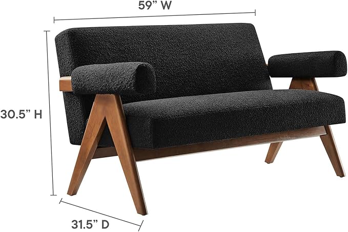 Modway EEI-6504-BLK Lyra Boucle Fabric Loveseat, Black