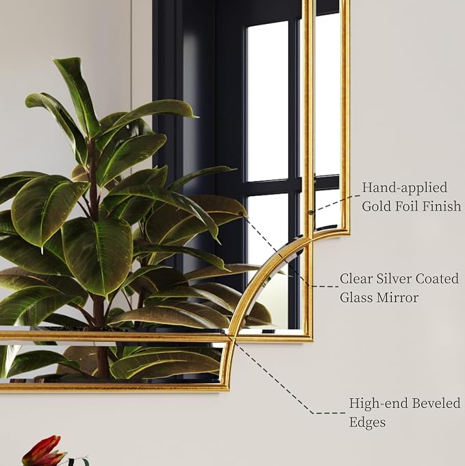 Kelly Miller Large Gold Wall Mirror, 26"x52" Gold Decorative Mirror Wall Vanity Mirror Bevelled Full Length Mirror for Bathroom Living Room Bedroom Farmhouse Fireplace Entryway - Image 7