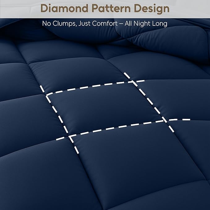 LUX Décor Lightweight Comforter Twin Size - Soft Breathable Down Alternative Diamond Stitched, All Season Navy Comforter with Double Stitched Piping, Oeko-TEX
