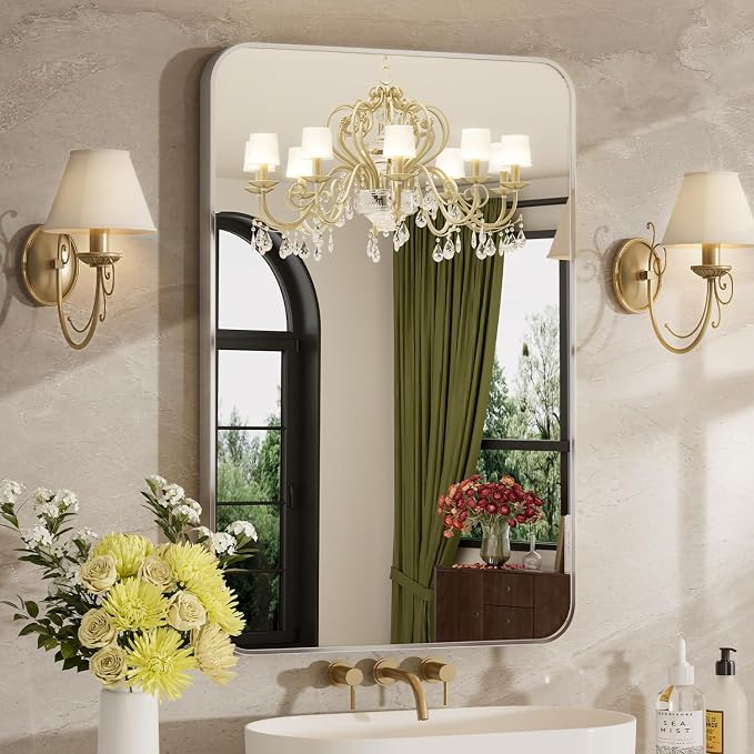 20x30 Inch Bathroom Mirrors for Over Sink, Brushed Nickel Rectangle Mirror for Bathroom or Entryway, Wall Mounted Vanity Mirror with Aluminum Alloy Frame&Tempered Glass, Hangs Horizontally/Vertically by MZON