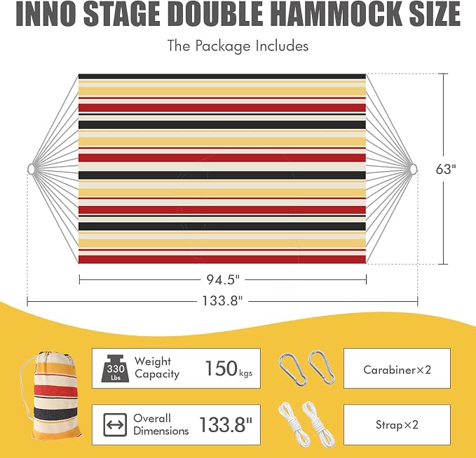 HappyPicnic Double Hammock with 9.8FT2 Rope, Portable 2 Persons Hammock with Carrying Bag- Patio Hammocks Hanging Camping Bed for Patio, Backyard, Porch, Outdoor and Indoor Use - Image 2