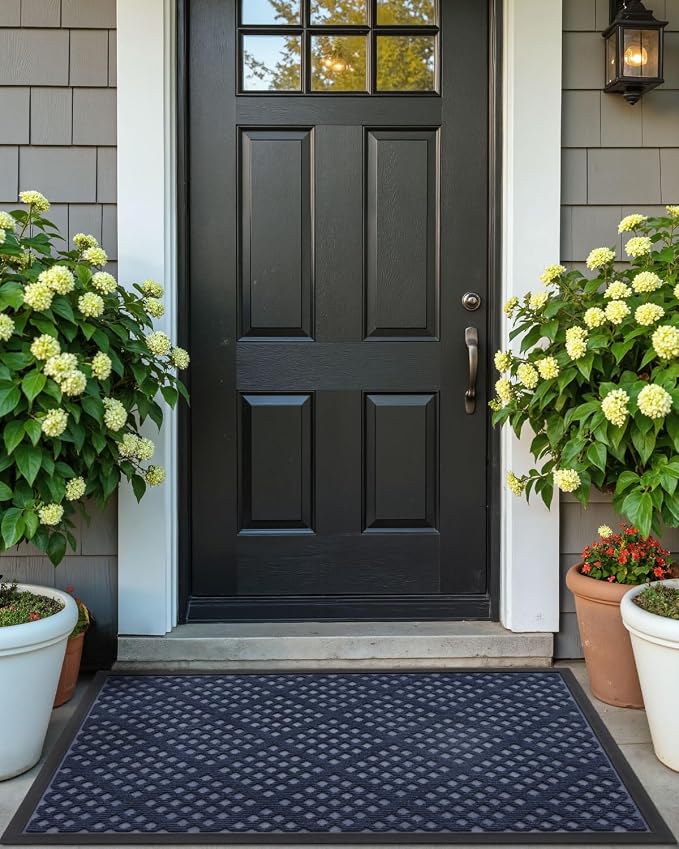 DEXI Front Door Mat Outside Entrance, 17x30 Entryway Rubber Back Doormat Heavy Duty, Non Slip Low Profile Welcome Entry Mats for Inside House Floor Exterior Patio, Blue - Image 8
