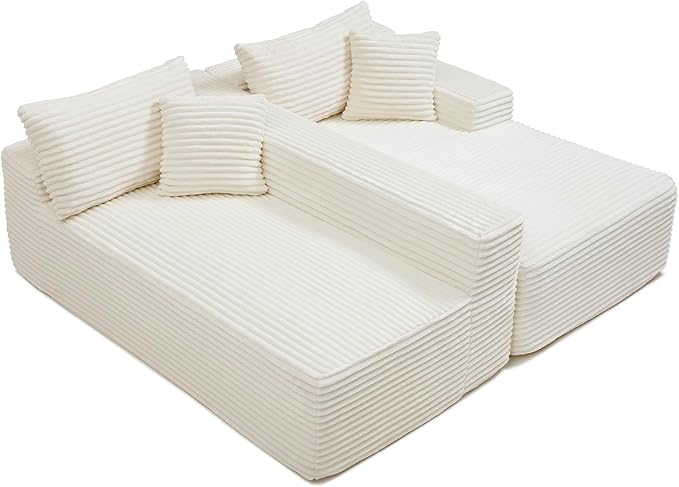 105-Inch L-Shaped Right Facing Corner Compressed Sofa Modular Sectional Boneless Cloud Sofa Floor Foam Couch with Chaise Lounge, Corduroy Corner Boneless Cloud Couch