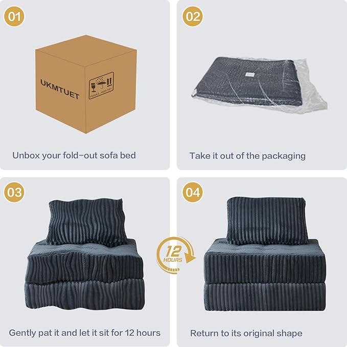 Convertible Floor Chair Bed, Foldable Foam Sofa Mattress with Support Pillow, Lightweight Single Fold Out Sleeper for Apartments, Dorms (Beige, Corduroy)