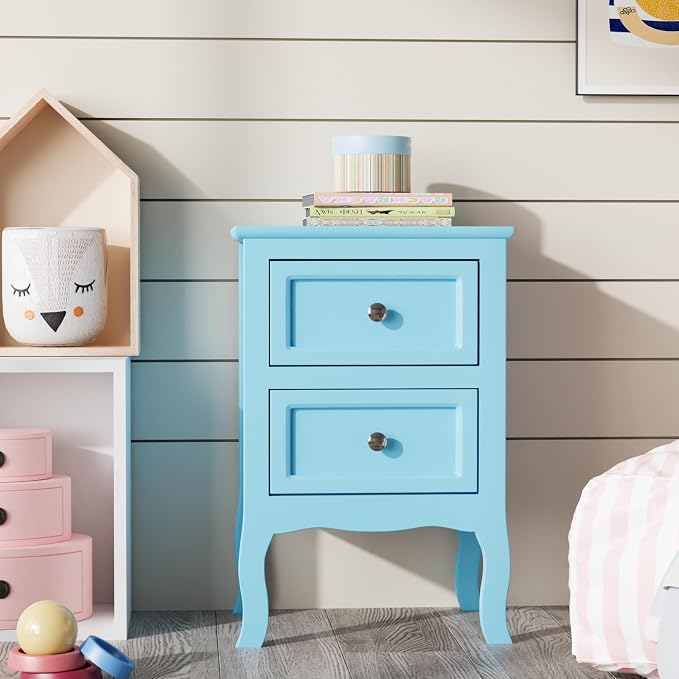 Bonnlo Nightstand Set of 2, Nightstands with 2 Drawers, Blue Nightstand, Bed Side Table/Night Stand, Small Nightstands for Bedroom, Small Spaces, College Dorm, Kids’ Room,Living Room, Wood,16W*12D*24H - Image 7