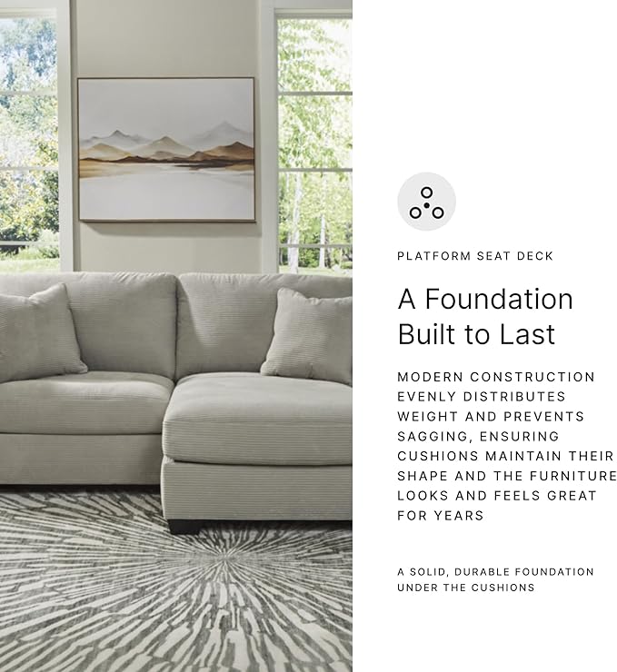 Signature Design by Ashley Ammon Contemporary Anti Sag Sofa Chaise with Loose Seat Cushion and 2 Accent Pillows, Light Gray