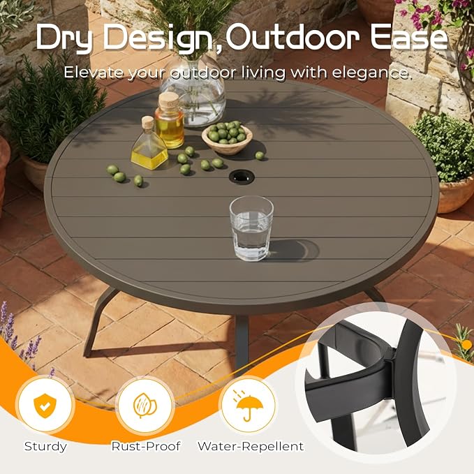 EROMMY 5-Piece Outdoor Patio Dining Set, 4 Wicker Swivel Rocking Chairs with 4" Cushions, 42" Round Table with Adjustable Umbrella Hole for Yard, Backyard, Black - Image 5