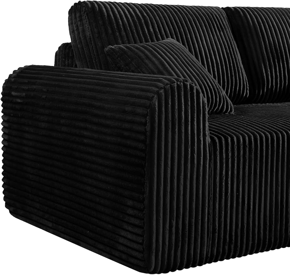 109-Inch L-Shaped Right Facing Boneless Corner Sofa 2 PCS Modular Sectional Cloud Sofa Couch with Chaise Lounge and Toss Pillow, Corduroy Boneless L-Shaped Couches