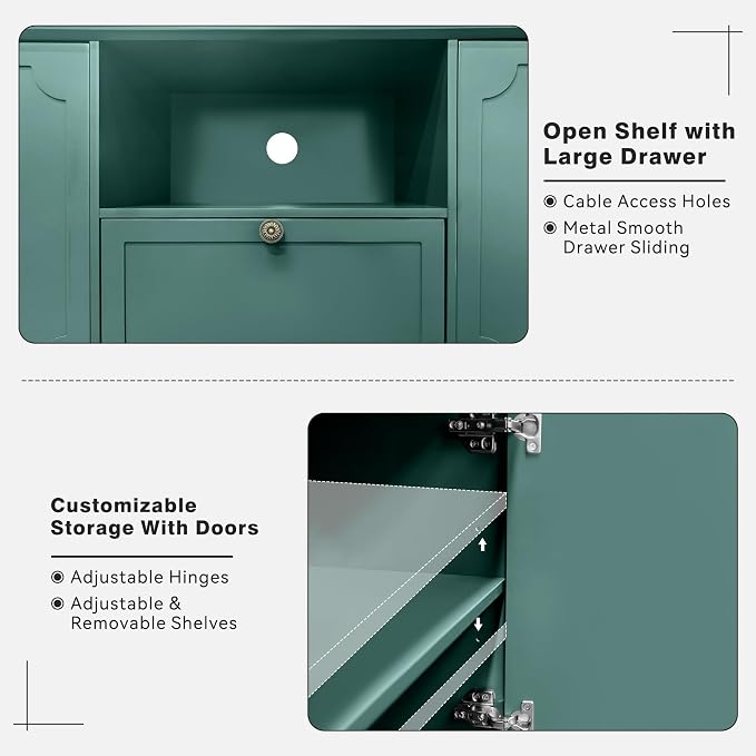 Mid-Century Modern TV Stand for 75+ inch TVs, 67" Entertainment Center with Storage Drawer, Long Media Console with Adjustable Shelves, Wood TV Cabinet for Living Room, Bedroom, Green - Image 5