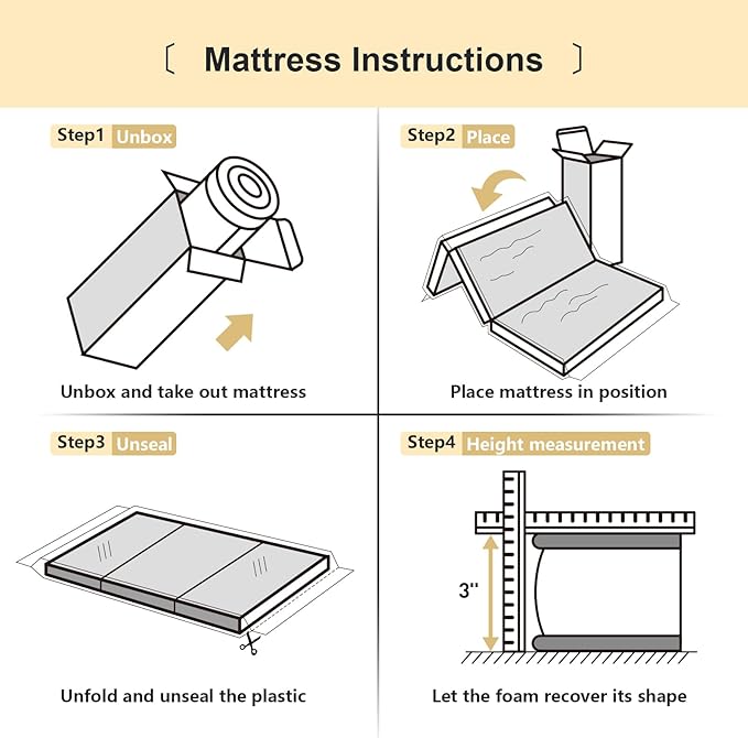 3"x26"x38" Trifold Mattress Topper, Waterproof Breathable Soft Removable Cover, Portable Mattress Pad with Carry Bag for Indoor & Outdoor Use, High Density Medium Firm Foam