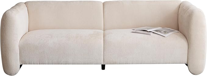 Christopher Knight Home Carine 83‘’ Sofa Couch, Cozy Boucle Fabric Upholstered 3-Seater Seating Sofa, Comfy Couches for Living Room and Office, Modern Oversized Loveseat, Curved Wave Design, Beige