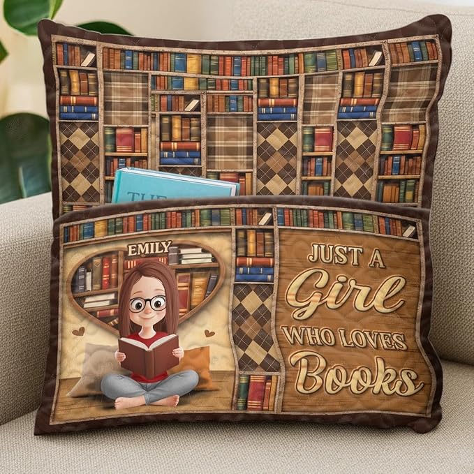 Custom Pocket Pillow, Personalized Bookish Gifts for Book Lovers, Bookworms, Readers, Warmth Lives in Stories, Librarian Gift for Readers Authors, Throws Pillow for Women