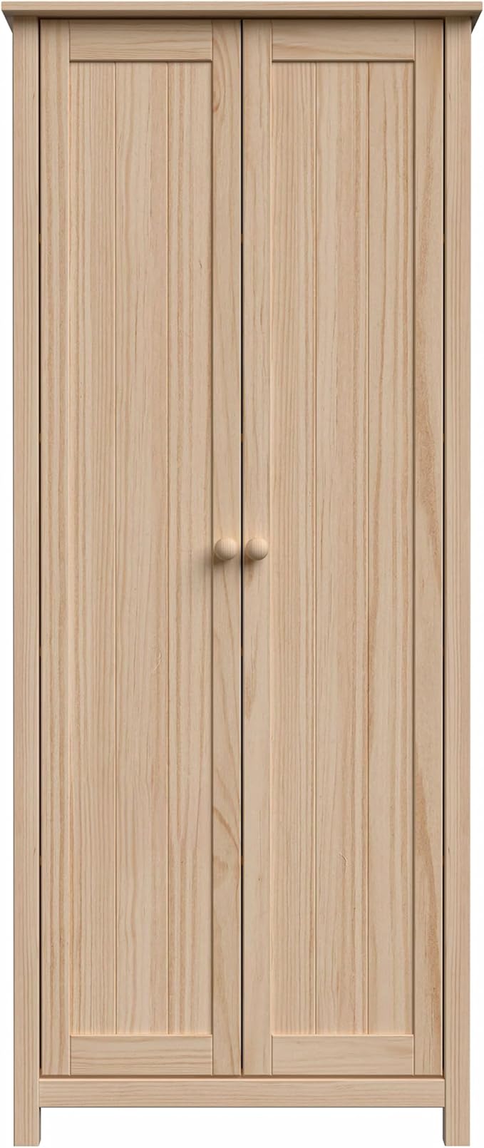 From the Tree Furniture Solid Wood Armoire – 2-Door Wardrobe Cabinet with Adjustable Shelves, Tall Bedroom Storage Closet, Unfinished