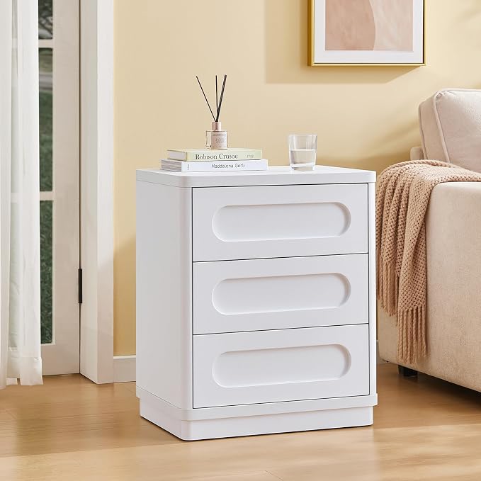 26.2" Tall Nightstand Set of 2, 21.7" W Night Stand with 3 Storage Drawers, Wood Beside Table, Rounded Corner Design for Bedroom (White) - Image 4